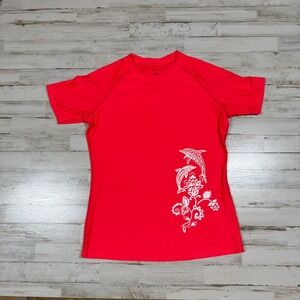 NWOT‎ BesserBay Sports Red Dolphin Floral Rash Guard Swim Shirt Top Women's L